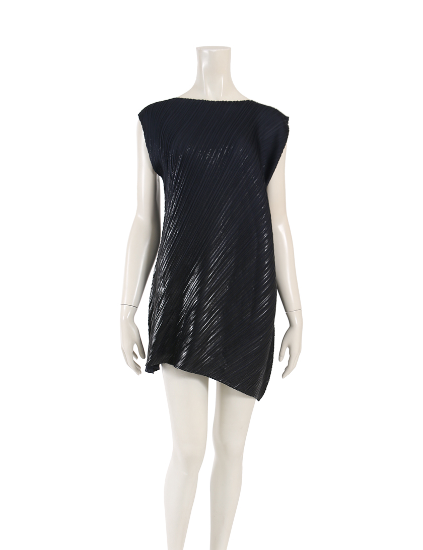 プリーツプリーズ Pleats Please ワンピース プリーツ 箔プリント ネイビー 黒 ハイブランド ブランド専門の中古通販サイト