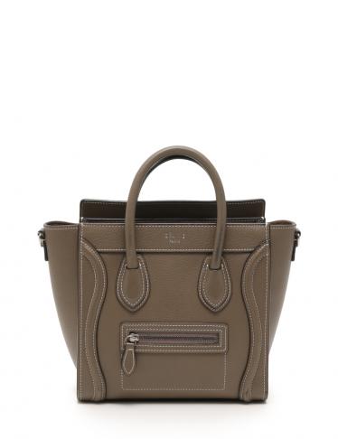 CELINE・バッグ・ラゲージ ナノショッパー ハンドバッグ レザー カーキ