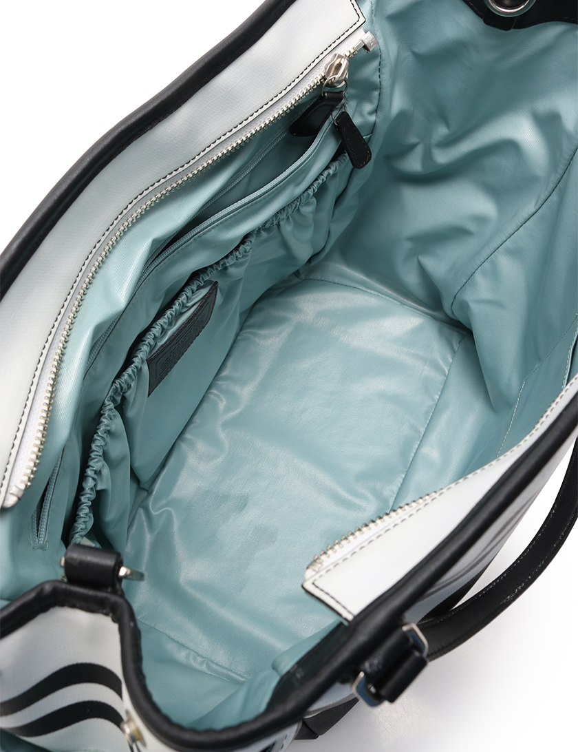 コーチ Coach トートバッグ マザーズバッグ 2way ボーダー コーティングキャンバス レザー 白 黒 ハイブランド ブランド専門の中古通販サイト 2136