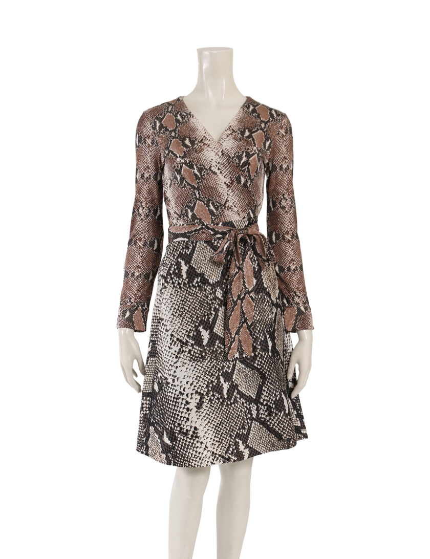 ダイアンフォンファステンバーグ Diane Von Furstenberg Amelia ラップワンピース パイソン柄 シルク アイボリー 茶 黒 ハイブランド ブランド専門の中古通販サイト 2628