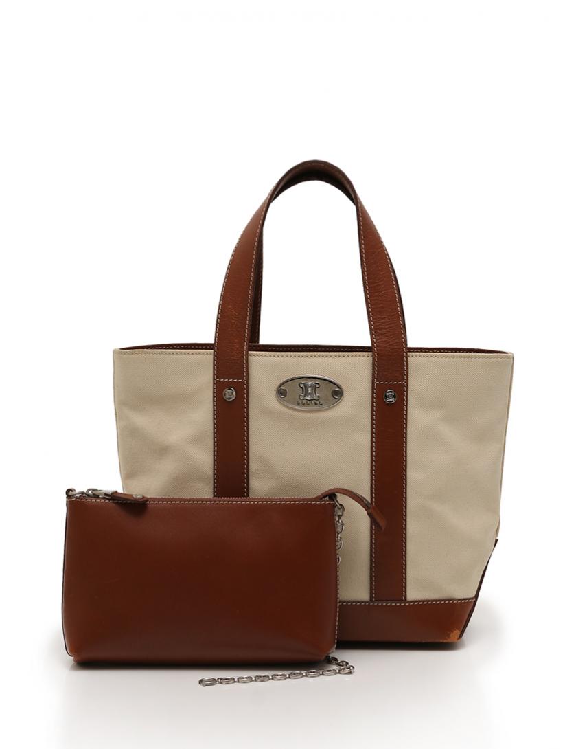 セリーヌ(CELINE)ミニトートバッグ|ハンドバッグ|キャンバス|レザー|アイボリー|茶|ハイブランド・ブランド専門の中古通販サイト(199663)