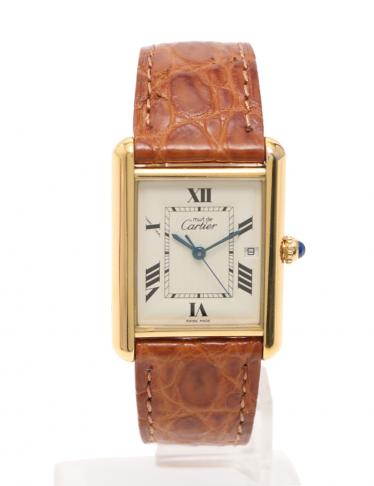 Cartier・時計・マストタンク ヴェルメイユ クオーツ SV925 レザー ゴールド 茶 白