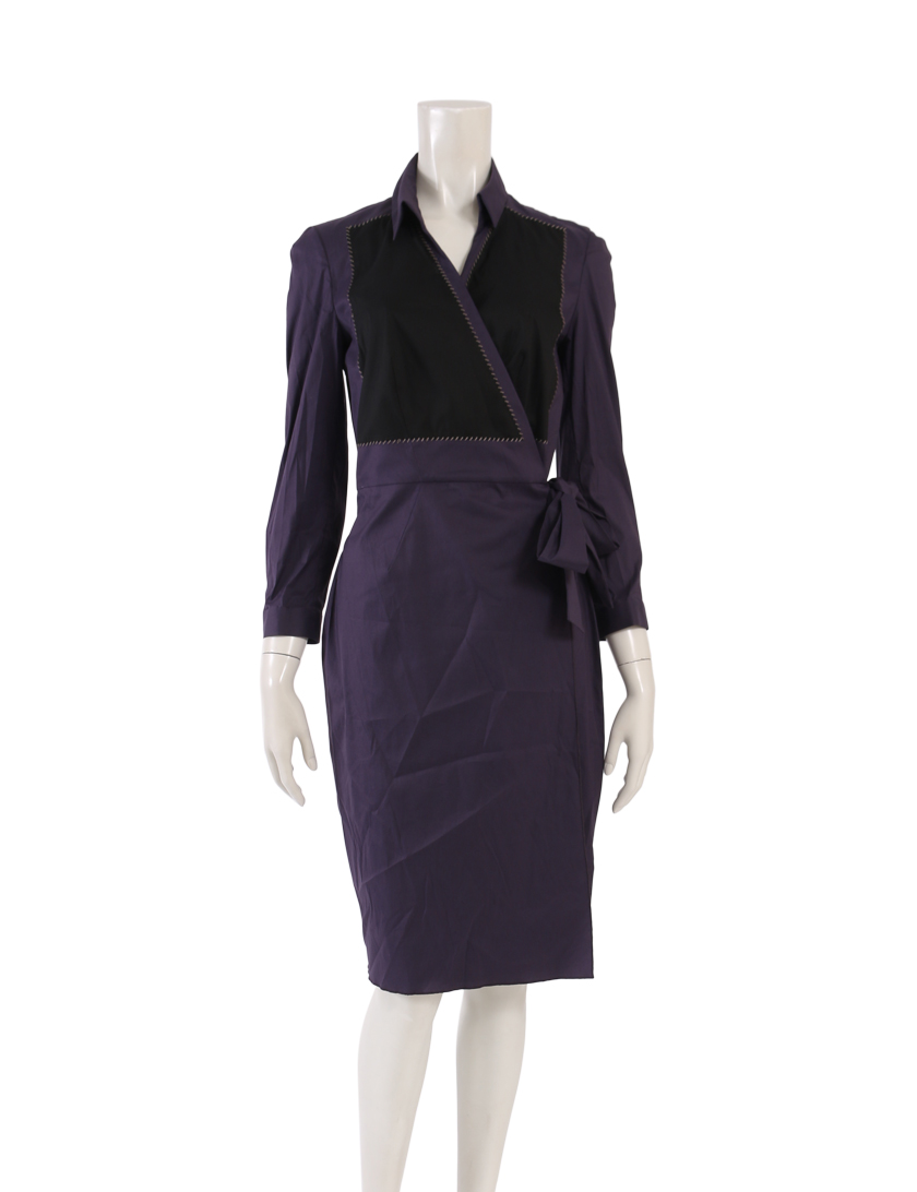 ポールカ Paule Ka ラップワンピース 長袖 コットン 紫 ハイブランド ブランド専門の中古通販サイト