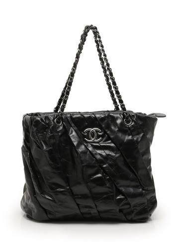 CHANEL・バッグ・ツイステッド ココマーク チェーントートバッグ ラムスキン 黒 シルバー金具