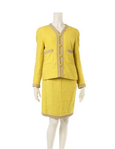 シャネル Chanel ツイード セットアップ スカートスーツ コットン ウール 黄 94p ハイブランド ブランド専門の中古通販サイト