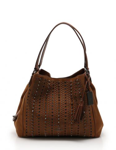COACH スタッズ付きキャメルブラウンレザーBAG コーチ ボストンバッグ