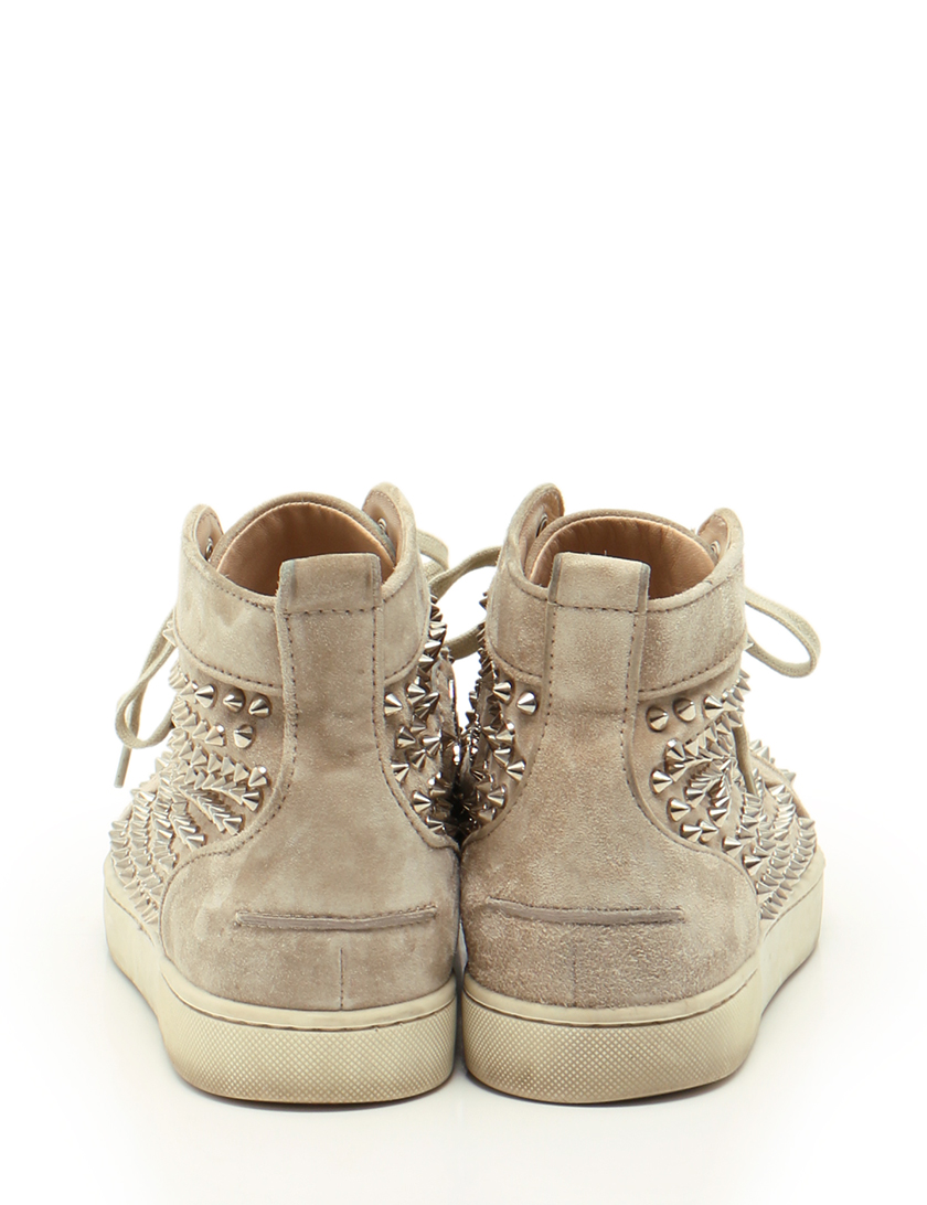 クリスチャンルブタン(Christian Louboutin)LOUIS|FLAT|ルイスフラット|ハイカットスニーカー|スエード|グレーベージュ|スタッズ|ハイブランド・ブランド専門の中古通販サイト(236054)