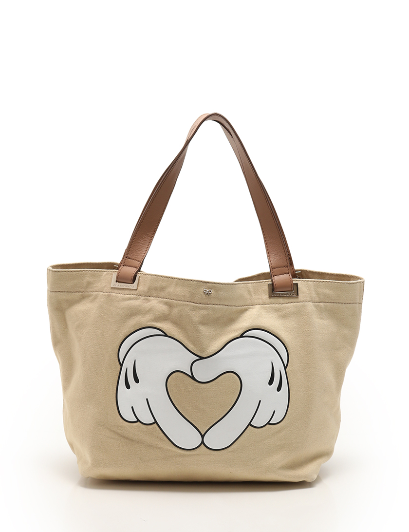 アニヤハインドマーチ Anya Hindmarch トート バッグ キャンバス レザー ベージュ ミッキーハンド ハイブランド ブランド専門の中古通販サイト