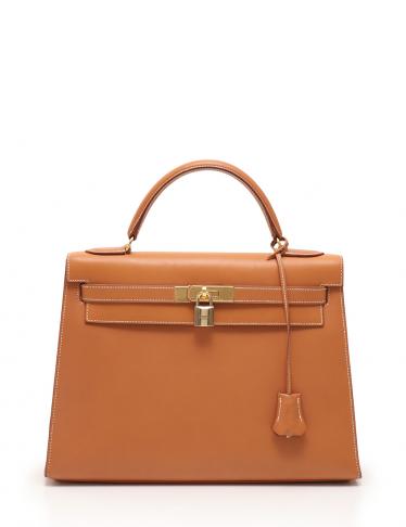 HERMES・バッグ・ケリー32 ハンドバッグ ヴァッシュ ナチュラル ゴールド金具 〇V刻印 2WAY 外縫い