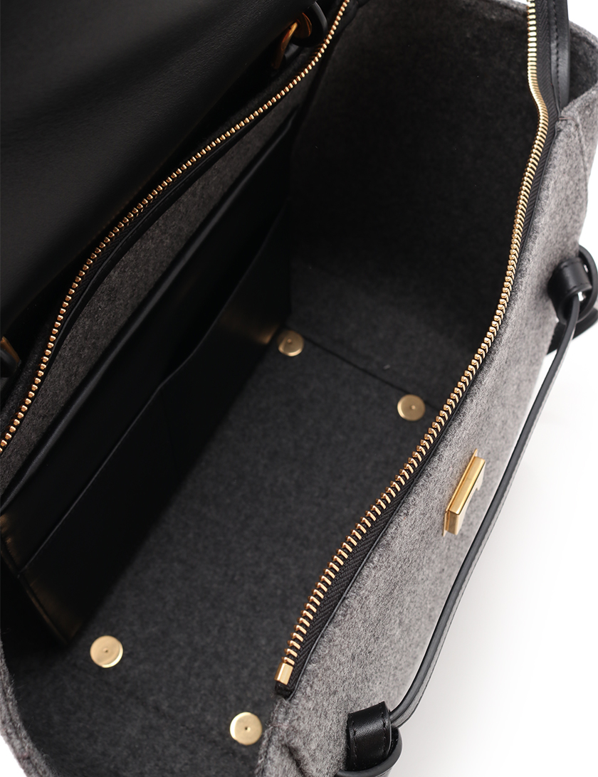 セリーヌ(CELINE)ベルトバッグ|ミニ|ハンドバッグ|フェルト|レザー|ダークグレー|黒|2WAY|ハイブランド・ブランド専門の中古通販サイト(259897)