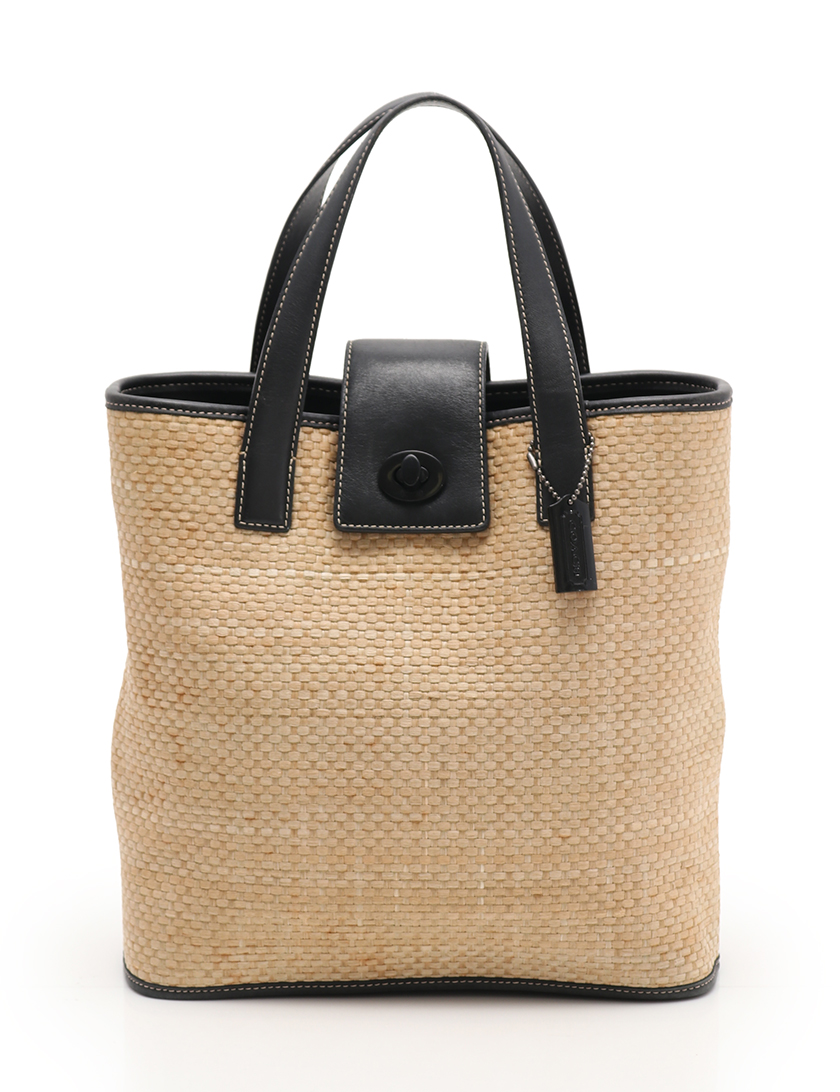 コーチ Coach カゴバック トートバッグ ストロー レザー ベージュ 黒 ハイブランド ブランド専門の中古通販サイト