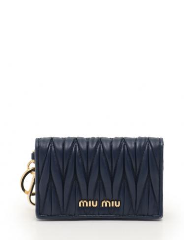 miu miu・財布・小物・マテラッセ 名刺入れ カードケース レザー ネイビー キーホルダー キーリング付き