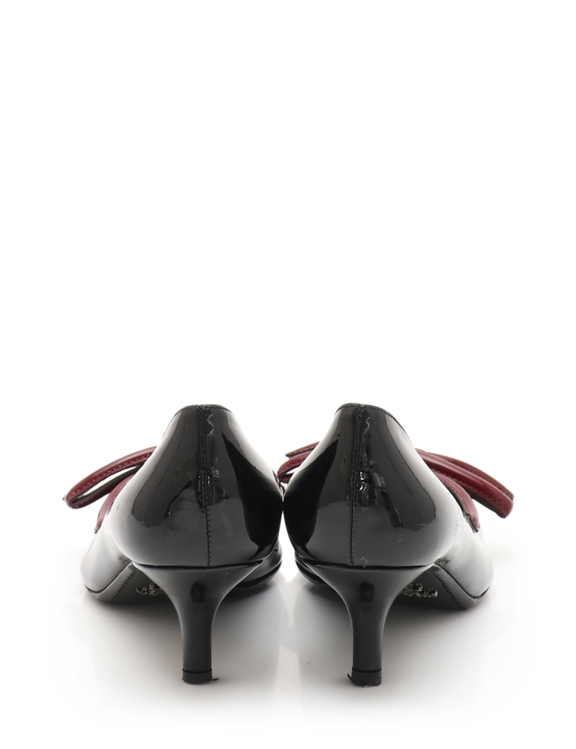 プラダ(PRADA)パンプス|エナメルレザー|黒|ボルドー|リボン|ハイブランド・ブランド専門の中古通販サイト(277629)