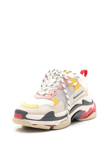 BALENCIAGA・シューズ・Triple S トリプルS スニーカー ナイロン ヌバック アイボリー ピンク マルチカラー ユーズド加工 2018SS