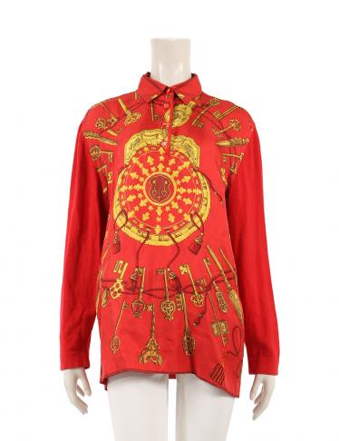 美品 オールド エルメス スカーフ柄 トップス 半袖 ポロシャツ シルク