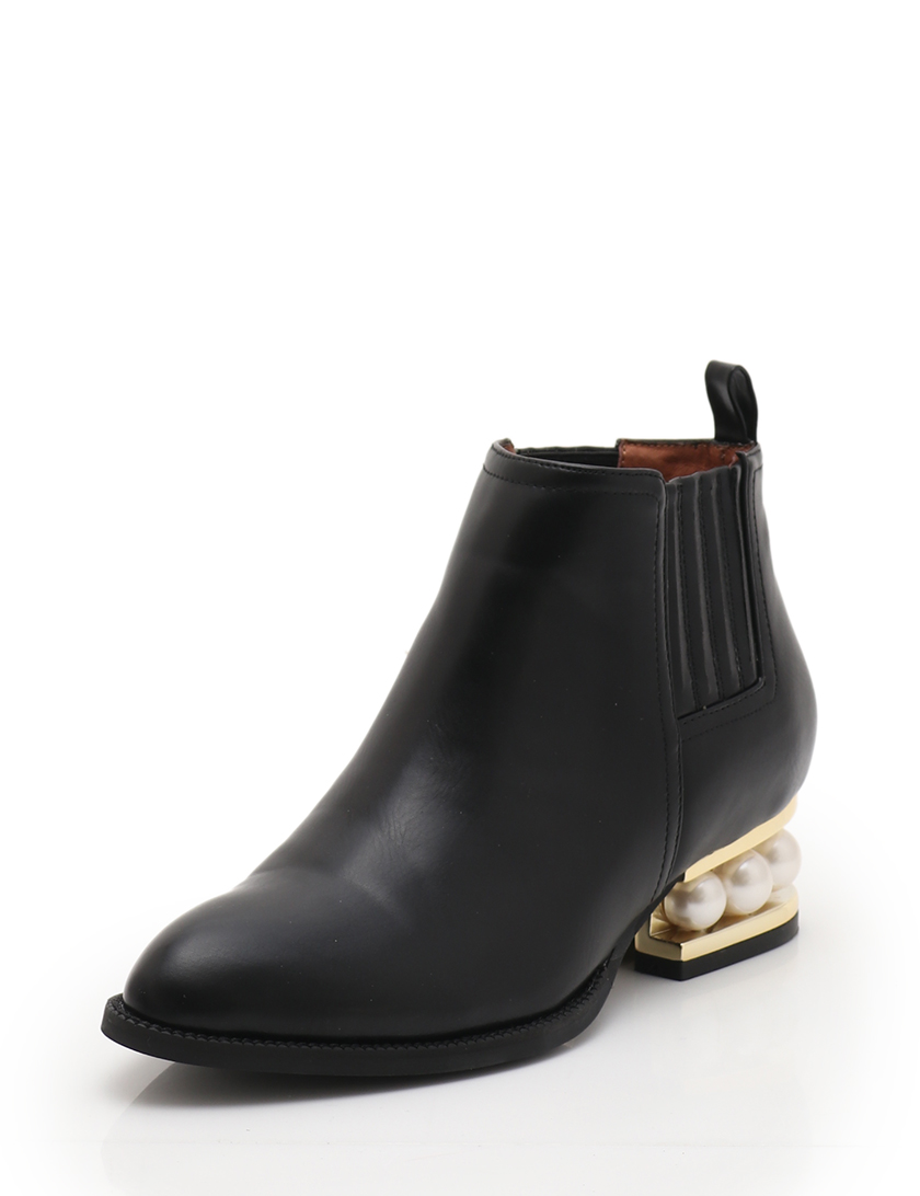 ジェフリーキャンベル Jeffrey Campbell サイドゴアショートブーツ フェイクレザー 黒 パールヒール ハイブランド ブランド専門の中古 通販サイト