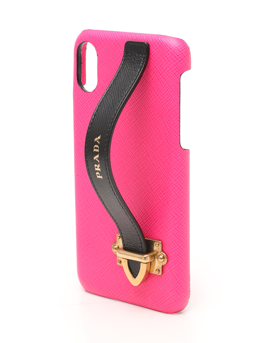 【上品】 SALE☆すぐにお届け【PRADA】レザー iPhoneX/Xs専用ケースカバー iPhone・スマホケース プラダ(PRADA)iPhone|Xケース||スマートフォンカバー|サフィアーノレザー|ネオンピンク|黒|バンド付|2018AW|ハイブランド・ブランド専門の中古通販サイト(294631)