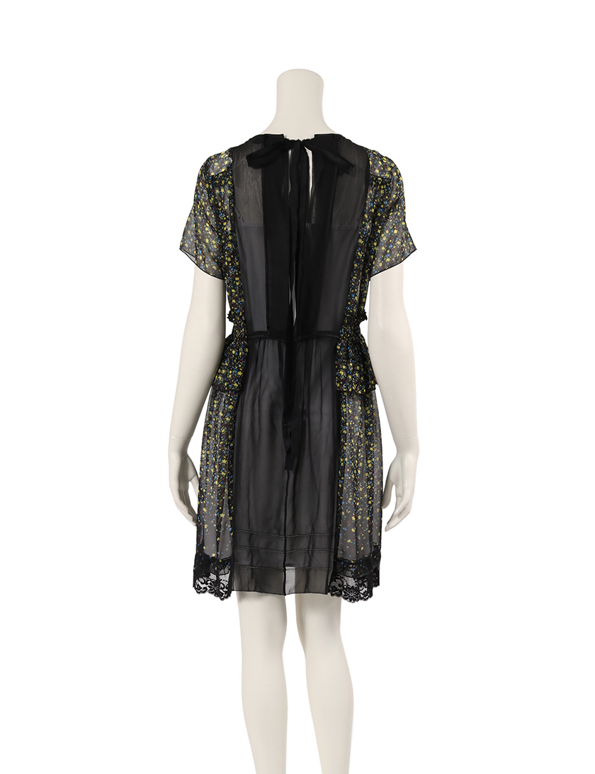 マークジェイコブス Marc Jacobs ワンピース 花柄 黒 マルチカラー シースルー シルク切替 ハイブランド ブランド専門の中古通販サイト