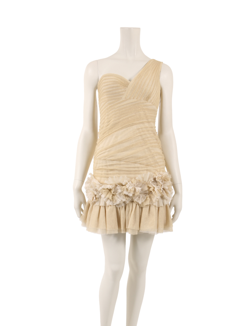 ビーシービージーマックスアズリア bg Maxazria Barbie ワンピース ベージュ ラメ ワンショルダー ハイブランド ブランド専門の中古通販サイト