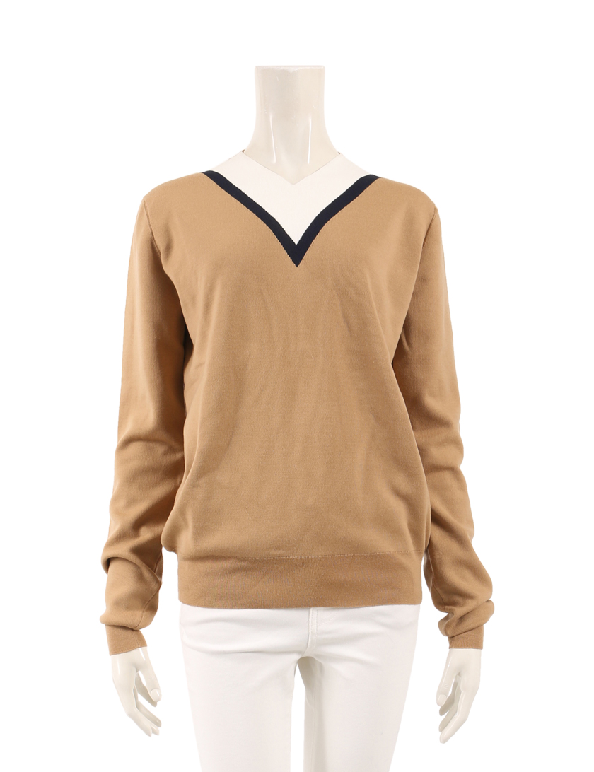 セリーヌ Celine ニット Vネック ウール ベージュ 白 ネイビー ハイブランド ブランド専門の中古通販サイト