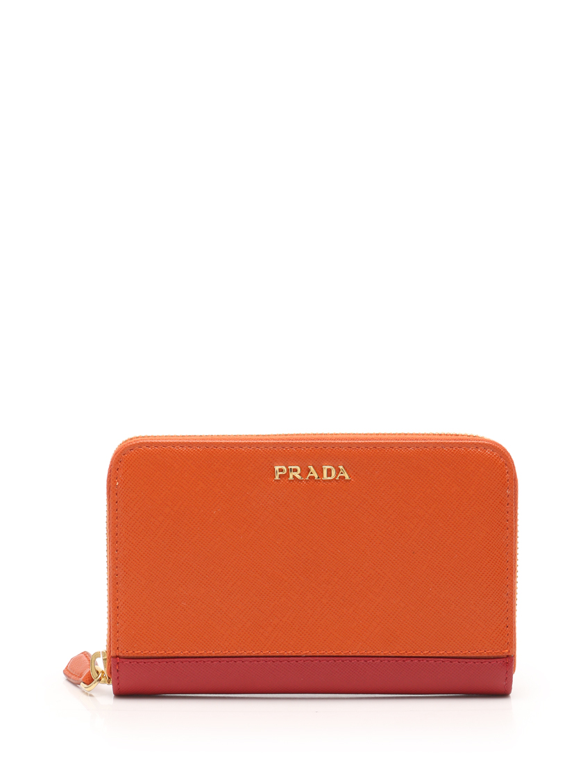 プラダ(PRADA)SAFFIANO|STRIPE|ストライプ|ラウンドファスナー財布|サフィアーノレザー|オレンジ|バイカラー|ハイブランド・ブランド専門の中古通販サイト(309446)