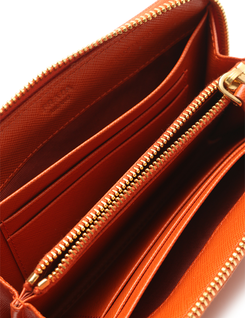 プラダ(PRADA)SAFFIANO|STRIPE|ストライプ|ラウンドファスナー財布|サフィアーノレザー|オレンジ|バイカラー|ハイブランド・ブランド専門の中古通販サイト(309446)