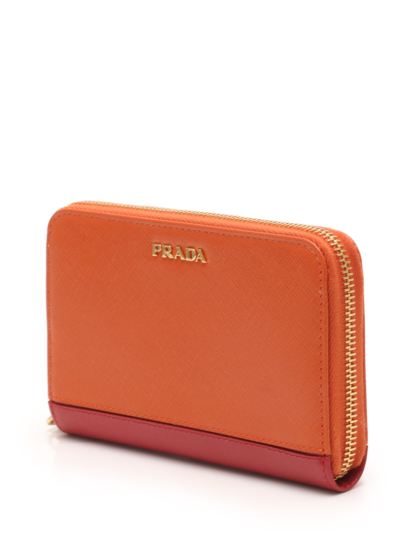 プラダ(PRADA)SAFFIANO|STRIPE|ストライプ|ラウンドファスナー財布|サフィアーノレザー|オレンジ|バイカラー|ハイブランド・ブランド専門の中古通販サイト(309446)