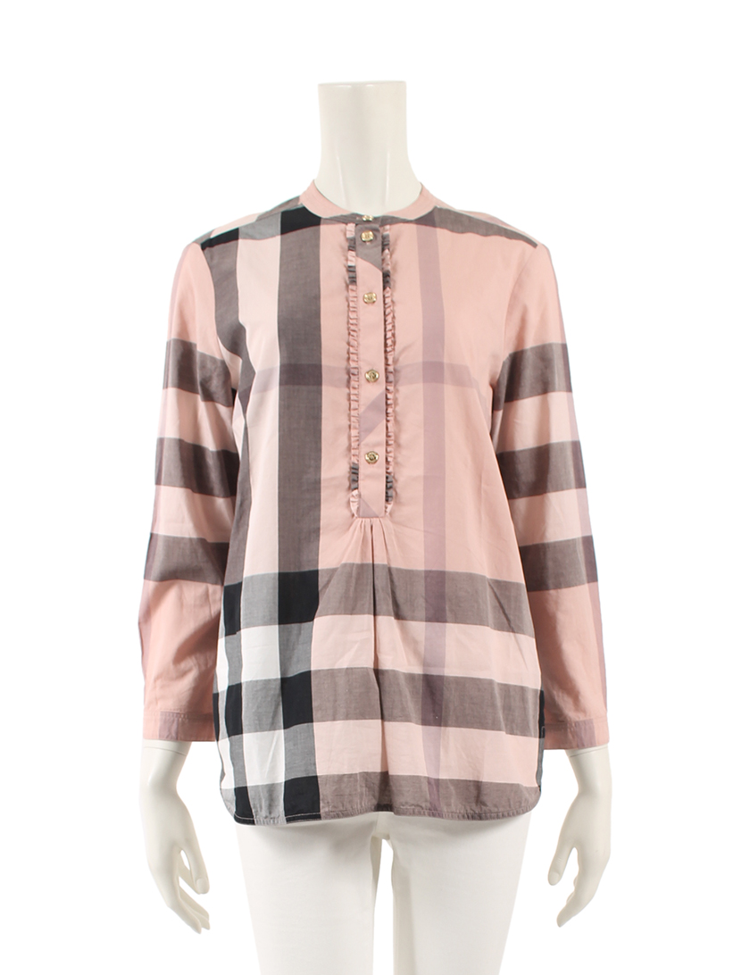バーバリー Burberry プルオーバーシャツブラウス チェック柄 ノーカラー ピンク マルチカラー フリル ハイブランド ブランド専門の中古通販サイト