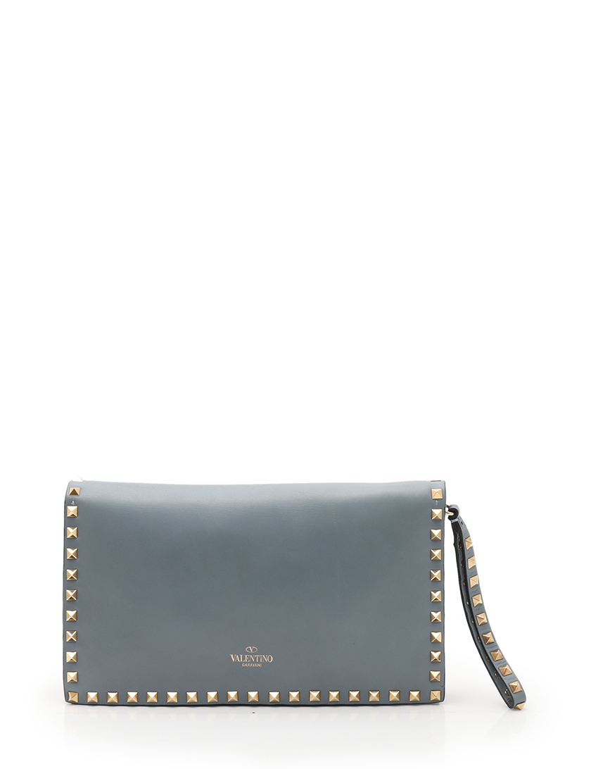ヴァレンティノガラヴァーニ(VALENTINO GARAVANI)ロックスタッズ|クラッチバッグ|レザー|水色|ハイブランド・ブランド専門の中古通販サイト(317925)
