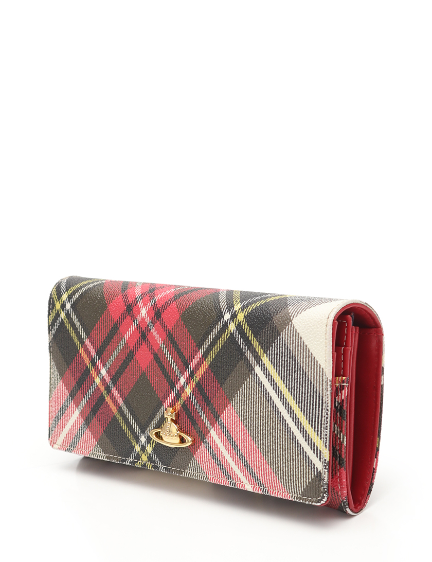 ヴィヴィアンウエストウッド(Vivienne Westwood)|二つ折り長財布|タータンチェック|PVC|赤|カーキ|マルチカラー|ハイブランド・ブランド専門の中古通販サイト(325040)