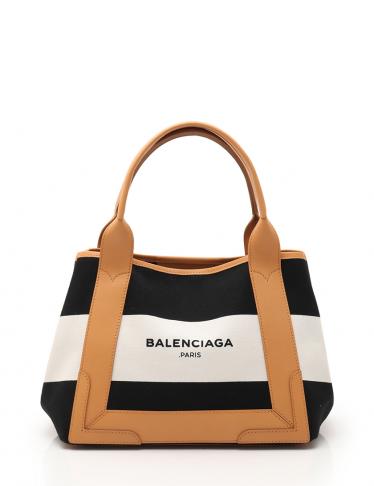 バレンシアガ(BALENCIAGA)ネイビーカバ|S|トートバッグ|キャンバス|レザー|白|黒|ライトブラウン|ハイブランド・ブランド専門の中古通販サイト(327219)
