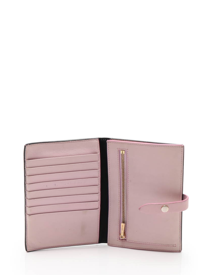 セリーヌ(CELINE)ストラップミディアム|マルチファンクション|二つ折り財布|レザー|黒|ピンク|ハイブランド・ブランド専門の中古通販サイト(327416)