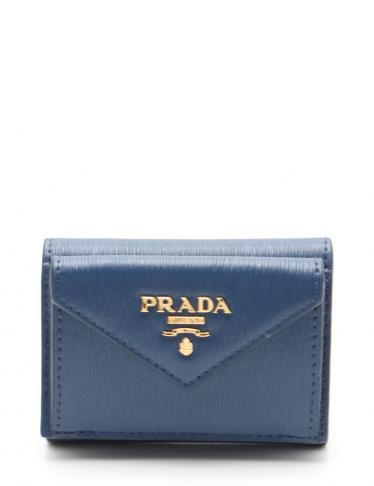 PRADA ネイビー 三つ折り財布 美品】PRADA サフィアーノ レザー