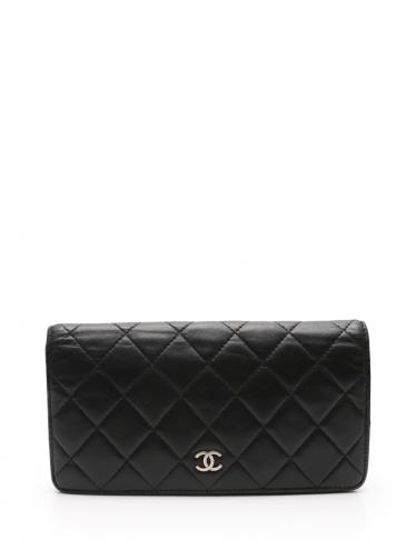 シャネル Chanel タイムレスクラッシック マトラッセ 二つ折り長財布 ラムスキン 黒 シルバー金具 ハイブランド ブランド専門の中古通販サイト 352909