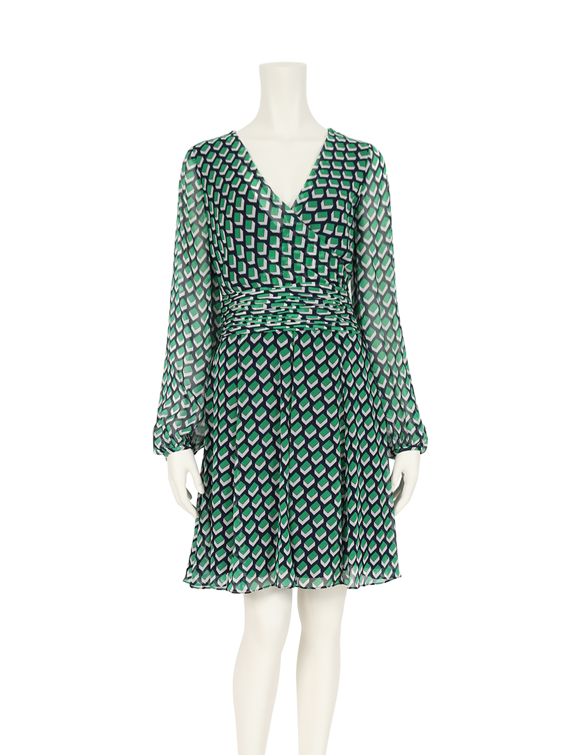 ダイアンフォンファステンバーグ Diane Von Furstenberg Ashlynn カシュクールワンピース シルク ネイビー 緑 白 ハイ ブランド ブランド専門の中古通販サイト