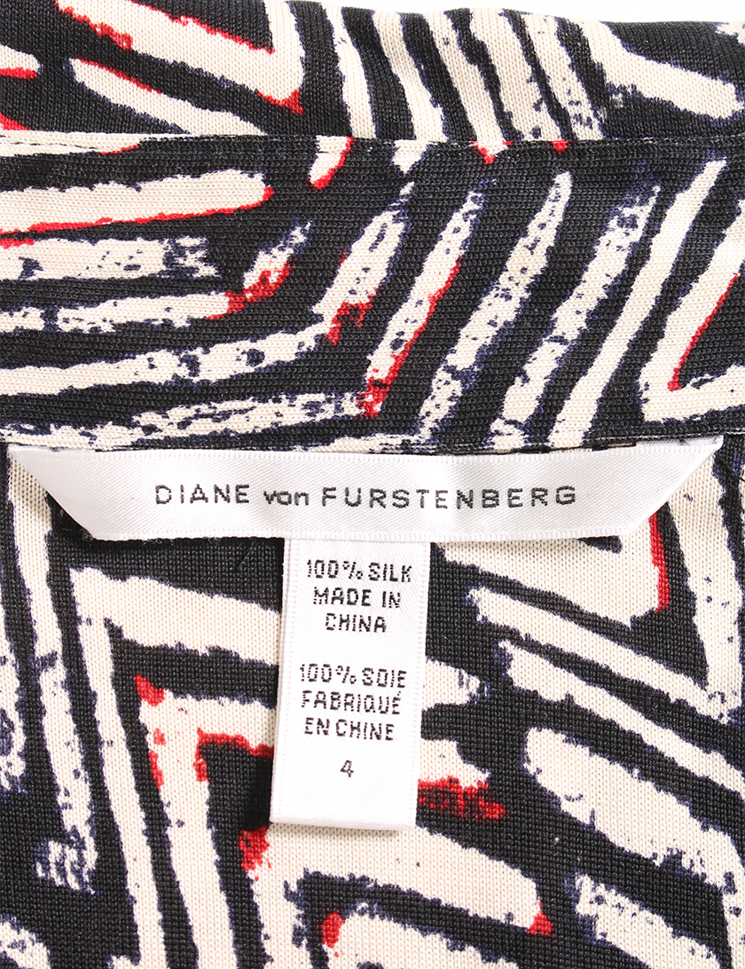 ダイアンフォンファステンバーグ Diane Von Furstenberg Utility ラップワンピース シルク アイボリー 黒 赤 ハイブランド ブランド専門の中古通販サイト